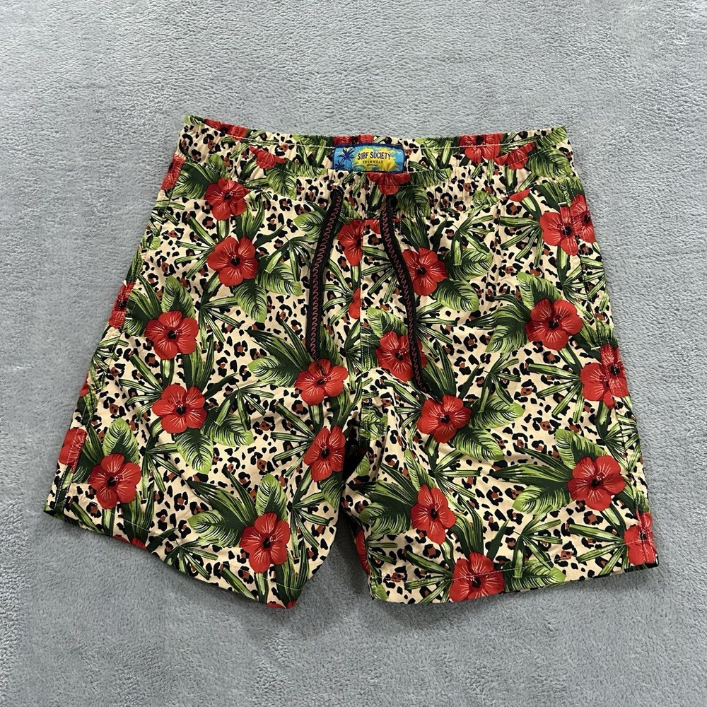 Surf Society Swim Shorts Mens M Leopard Floral Tropical Activewear Beach Active
